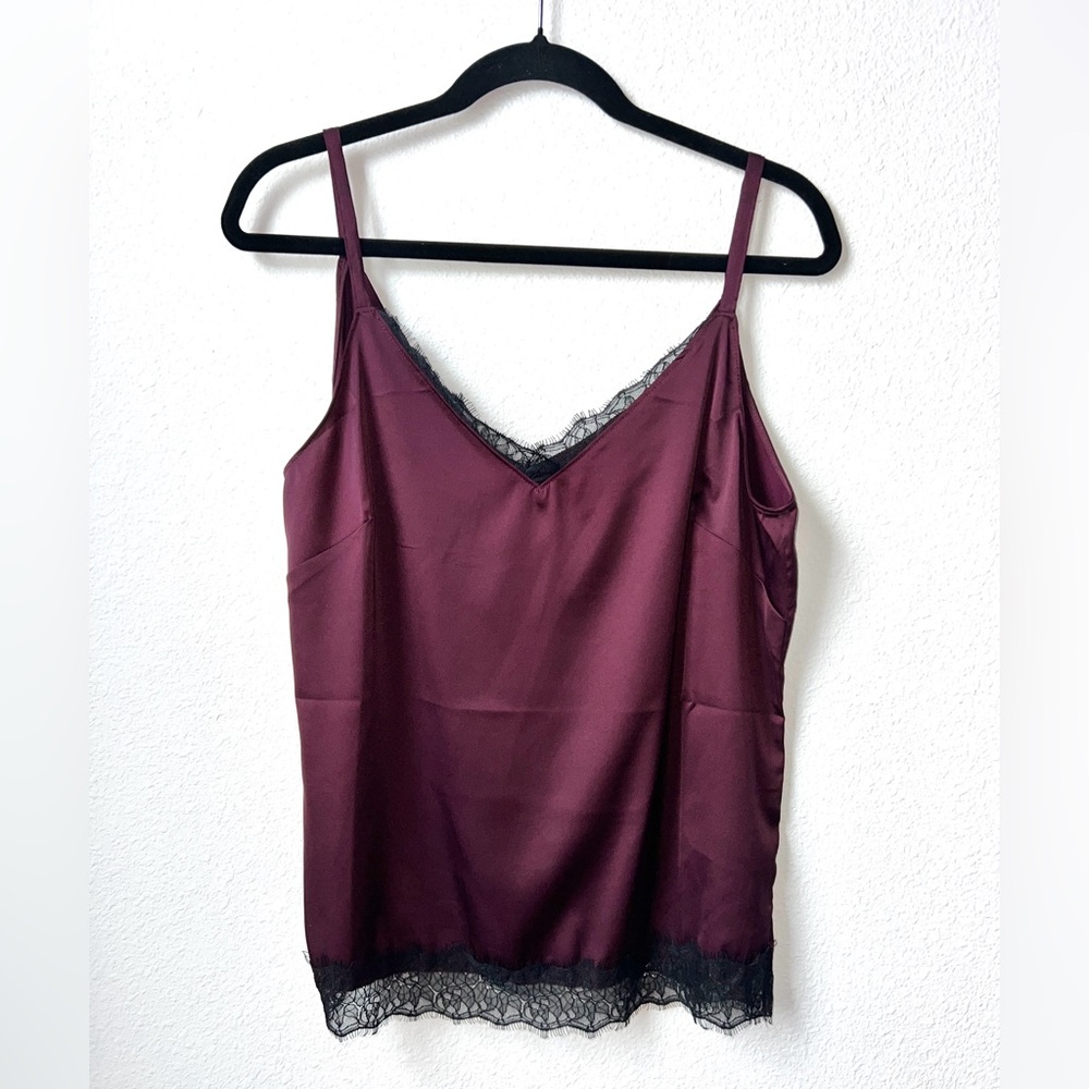 White House Black Market Maroon Satin Lace‎ Cami Small